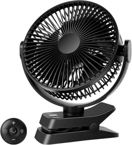 ELZO USB Sobremesa Ventilador, 21cm/8.26 inch, 12000mAh Ventilador de Camping con Clip Silencioso...