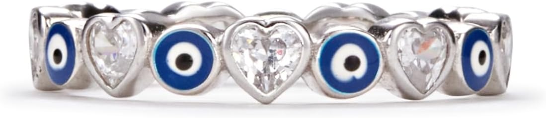 PERIMADE 18K Gold Plated Evil Eye Ring for Women, Dainty Cubic Zirconia Heart Wedding Promise Eternity Band, Hypoallergenic 925 Sterling Silver Stackable Ring Birthday Friendship Valentines Jewelry Gift