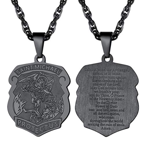 PROSTEEL Saint St Christopher/Benedict/Michael Medal Necklace for Men, 316L Stainless Steel Protection Necklace Catholic Jewelry, 22"-24" Adjustable, Come with Box Black 8. Saint Michael