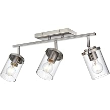 BONLICHT Modern Semi-Flush Mount Ceiling Light 3-Light Adjustable Ceiling Spotlight Brushed Nickel Kitchen Track Lighting Fixtures Industrial Wall Vanity Light Fixture with Clear Glass Shade