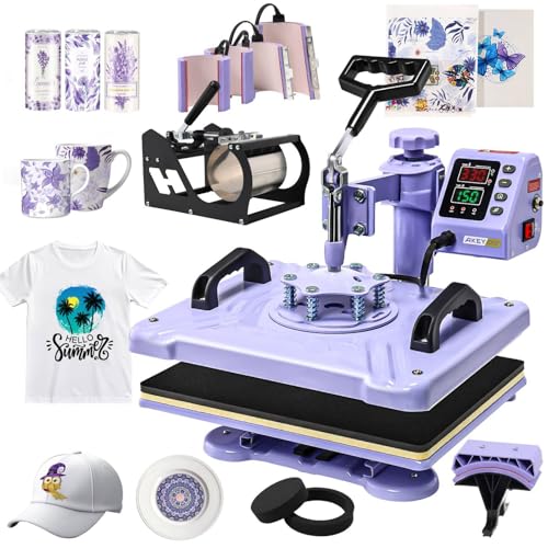 Transferpresse 38x30cm, 5-in-1- Professionelle Multifunktionale Heißpresse it Aufsatz für Becher, 360° schwenkbare, Sublimationsmaschine DIY für T-Shirts, Mützen, Becher, Tassen und Teller