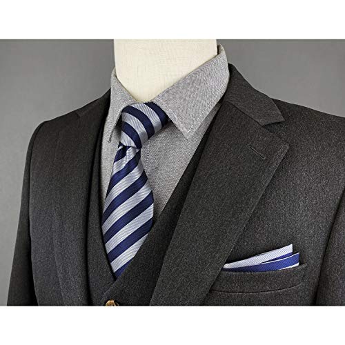 S&W SHLAX&WING Conjunto de gravata masculina gravata cinza azul com listras e bolso quadrado para pa