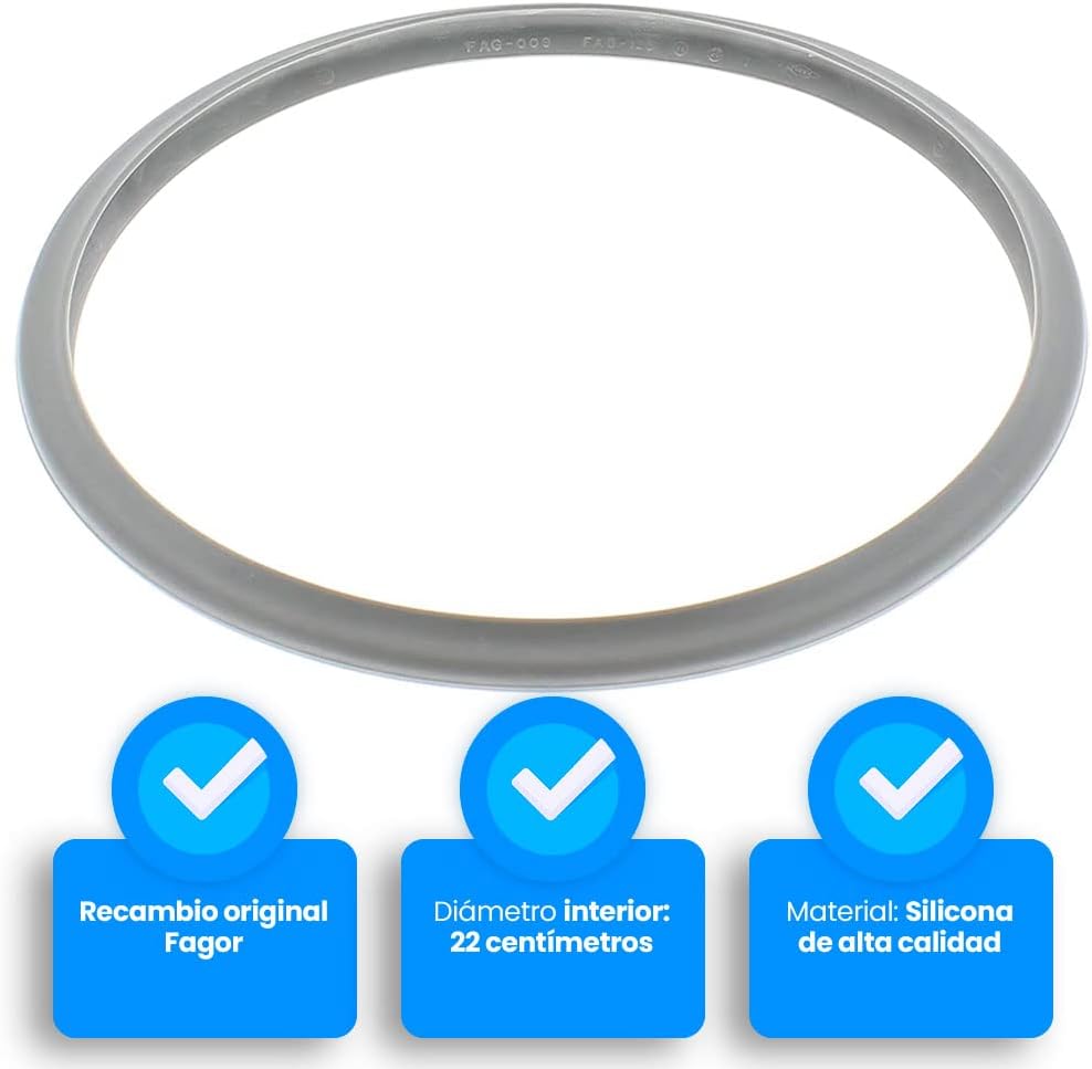 Fagor M18804554 Rubber Pressure Cooker Compatible with Fagor Pressure Cooker with an Inner Diameter of 22 cm, Silicone, Diameter 22 cm, Grey 3 51FC3 2D22L. AC SL1000