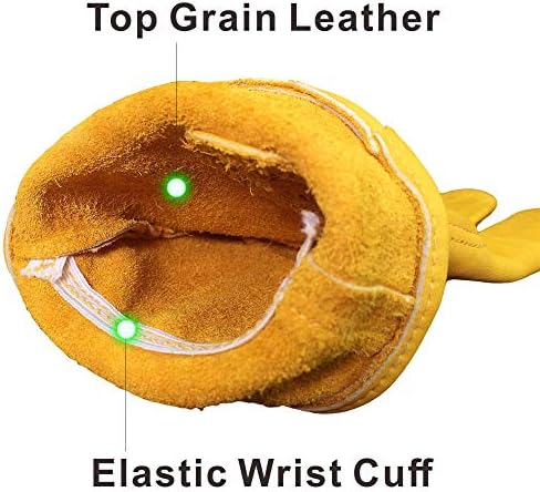 Kim Yuan Leather Work Gloves for Gardening/Cutting/Construction/Farm/Motorcycle, Men & Women, with Elastic Wrist (XXL, All- Season-elastic Wrist) 1 Pair