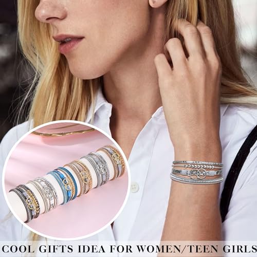 Btysun Bracelets for Women,Stocking Stuffers for Teens Birthday Gifts for Mom Inspirational Gift for Women Mother's Day Daughter Wrap Bracelet Sister Friend Teen Girl Gifts Leather Layered Jewelry Valentines Gift for Her