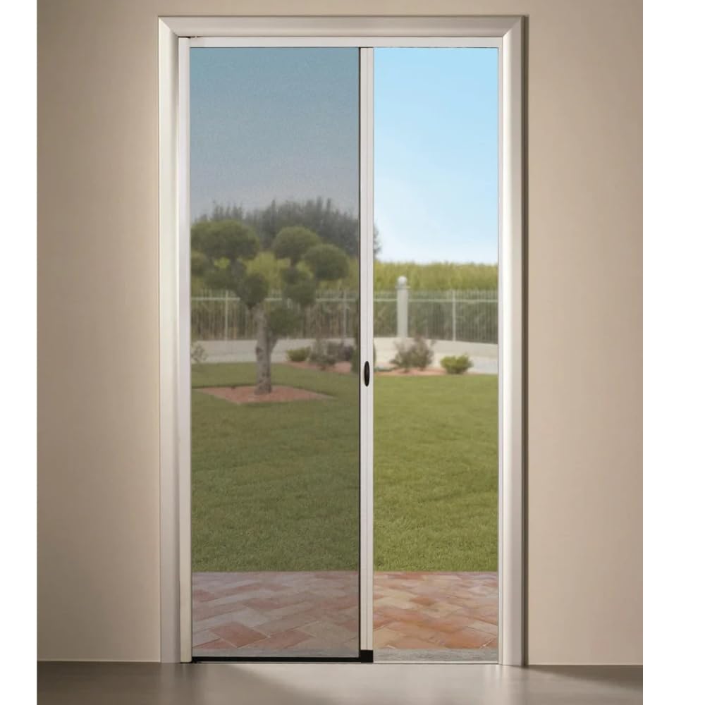 A.M.C. Zanzariera a rullo in alluminio per porte/balconi con profilo riducibile/regolabile avvolgimento orizzontale 150x250cm Marrone