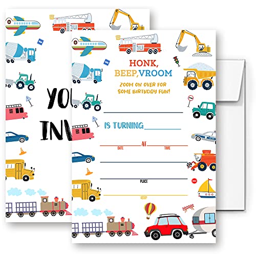 Invitaciones de cumpleaños de transporte para rellenar datos sin manchar el papel 066
