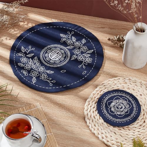 Image of WEBEEDY Sashiko Kit - DIY Tea Mat & Coaster Set With Thread & Needles for Beginners