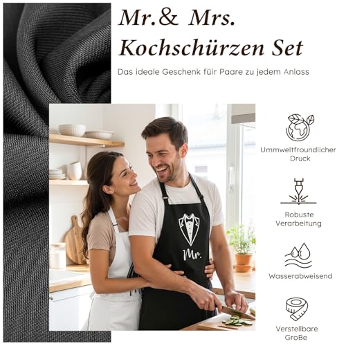 Hochzeitsgeschenke für Brautpaar, 6‑teilig Mr und Mrs Geschenk für Braut und Bräutigam, Tassen, Schürze und Handtuch, Verlobungsgeschenk Paar Geschenke Jahrestag Geschenk für Hochzeit, Verlobungen