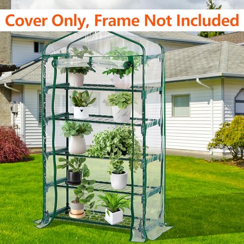DECOHS Extra Wide 5 Tier Greenhouse Replacement Cover- 75 x 40 x 19 Inch Clear PVC Plant Gardening Greenhouse Cover with Roll-Up Zipper Door for Gardening Plants Flowers (Frame Not Include) - Image 4