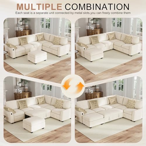 Image of Hanherry Sectional Couch with Pull Out Sofa Bed,Chenille Sleeper Sofa with Storage Ottoman & USB Charging,Comfy L Shaped Modular Couches for Living Room,Apartment