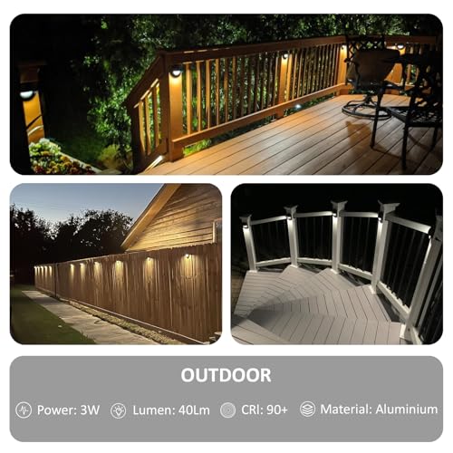 Image of Low Voltage Deck Lights Outdoor with 3 CCT Selectable | 3W 12V LED Low Voltage Post Fence Stair Lights Wired Outdoor, Surface Mount, IP65 Waterproof, Aluminum, Brown, Pack of 6