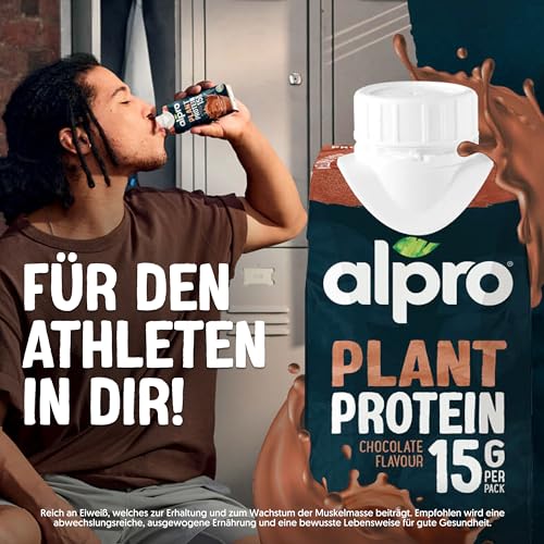 Alpro Proteindrink Schokoladengeschmack – Vegan und milchfrei – Ohne Süßstoffe – Von Natur aus laktosefrei – Reich an Ballaststoffen, Calcium und Vitaminen – 15 x 250 ml – Haltbar