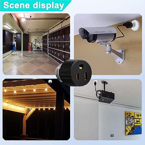 light socket to plug adapter convert light bulb socket to outlet adapter23 prong e26 base screw in outlet socket for camera garage porch3 pack 2 black 1 white