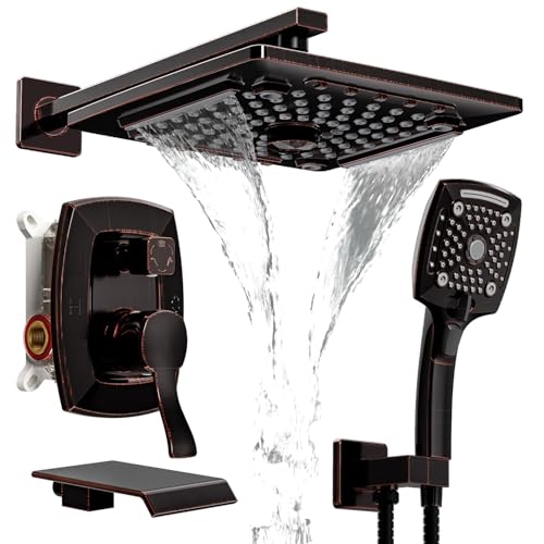 ELLO&ALLO Oil Rubber Bronze tub and Shower Faucet Set, Complete