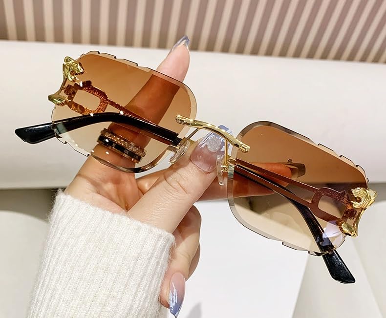 Image of Rimless Diamond Cut Trendy Retro Hip Hop Tint Lens Sun Glasses Frameless Rectangle Sunglasses For Men and Women