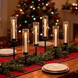 Black Hurricane Candle Holders Set of 6, Tall Metal & Windproof Glass Taper Candle Holders, Outdoor/Indoor Table Centerpieces for Weddings, Christmas, Parties, Fireplace Decor
