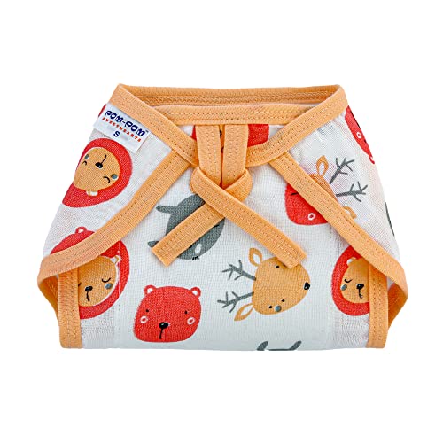 Image of Washable Reusable Cotton Muslin U Shape Lace Nappy,Langot For New Born Baby - Pack of 5(Animal Face Print 9-12 Months)