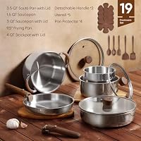 CAROTE 19pcs Tri-Ply Stainless Steel Cookware Set with Detachable Handle — image 2