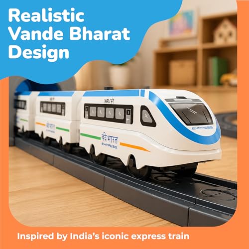 Image of Lifelong Indian City Trainset 91 PCS | Vande Bharat Electric Train Set with Lights & Sounds | USB Rechargeable DIY Toy Set with Magnetic Coaches & Electronic Track Gift for Kids 3-9 Yrs (LLCRCT06)