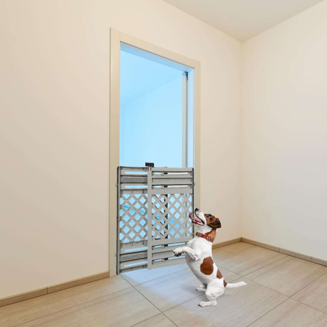 acquaverde | Cancelletto Estensibile per Cani e Gatti da Interno, in Plastica Grigia con Sistema di Chiusura – Recinto di Sicurezza per Animali Domestici per Casa e Scale | 106x68,8x5 cm