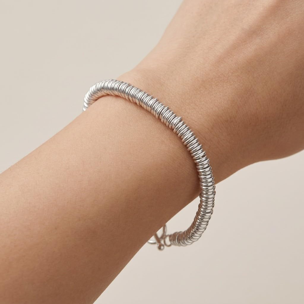 Silverly Pulsera Sweetie Plata de Ley 925 Cierre Palanca | Pulsera Múltiples Anillos Barra T Mujer | Pulseras Cadena Gruesa Apilables, Regalo Joyería Esencial, Moderno Contemporáneo.