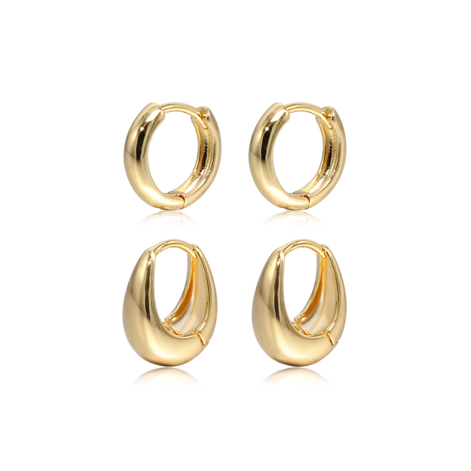 2 pairs Small Hoop Earrings for Women 18K Gold Plated Hoop Huggie Earrings for Women (set 5-2 pairs)