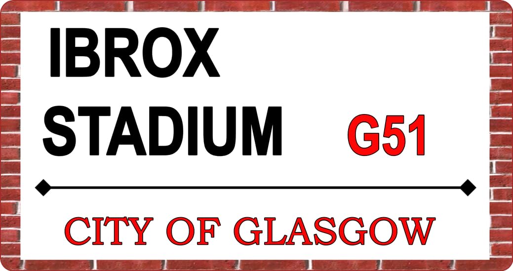 Yelacecca Tin Sign A38640 Ibrox Stadium - Metal Sign - Glasgow Scotland Scottish Garage Man Cave Metal Street Sign 8X12 Inches