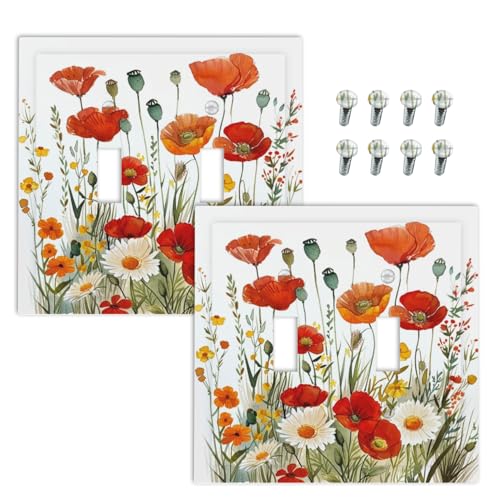 Lolreai Decorative Light Switch Cover Vintage Wildflowers Rustic Herbs Botanical 2 Gang Wall Plates Double Toggle Switch Plate Electrical Outlet Cover Switch Plate for Nursery Home Decor?2 Pack?