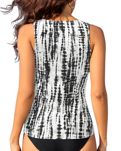 Image of Daci Tankini Tops for Women Tummy Control Swim Top Only | High Neck, Ruched Front, Full Coverage, Removable Pads, No Bottom, Soft Stretch Fabric, Fully Lined, Beach and Water Sports