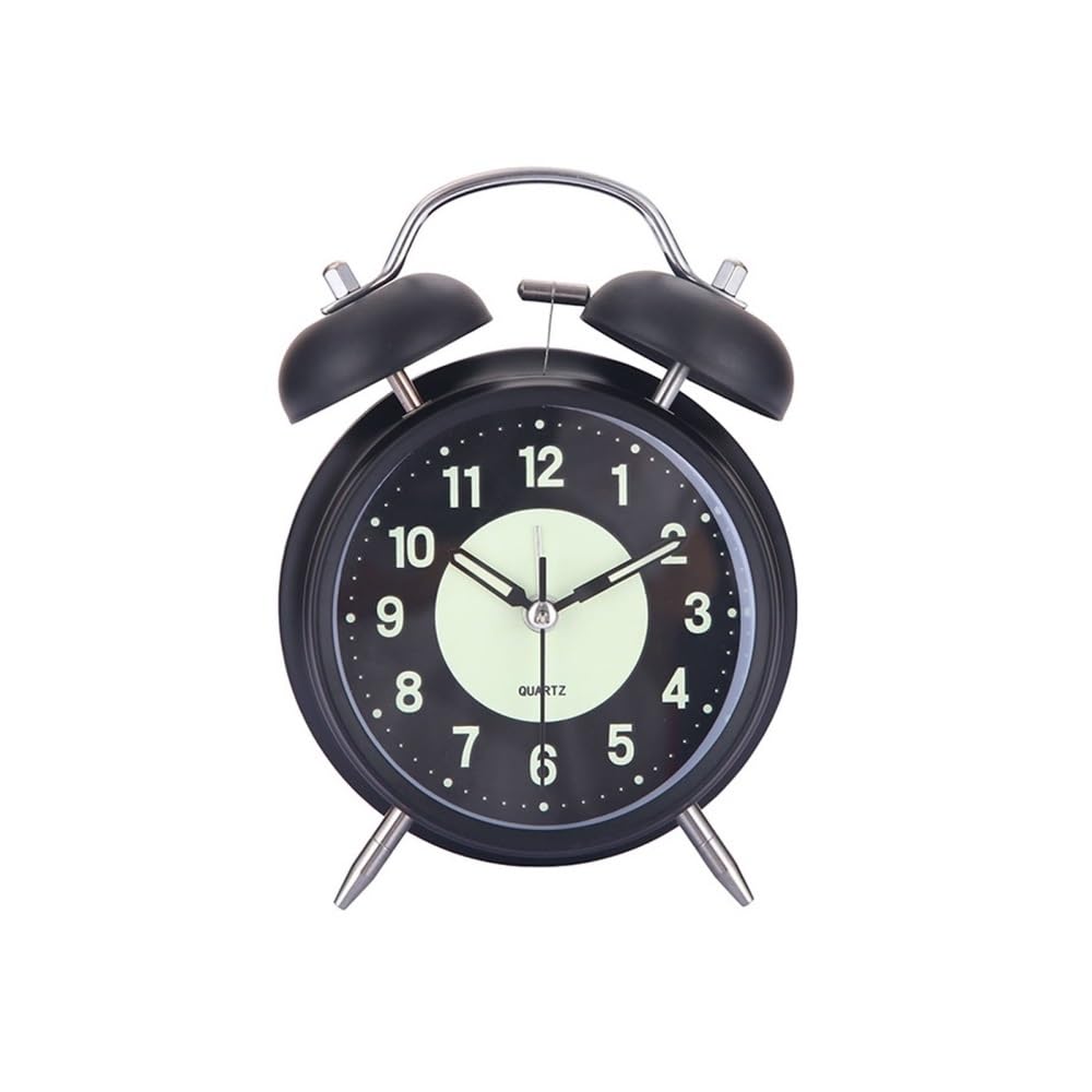 Jian1004 Alarm Clock, Retro Metal Twin Bell Alarm Clock with Night Ligh Silent Non-ticking Luminous Quartz Analog Desk Clocks(Black)