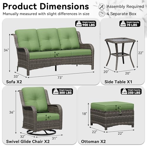 Image of 7 Piece Outdoor Wicker Patio Furniture Set, Outdoor Swivel Rocker Patio Chairs Set with Thickened Olefin Cushions, High Back and Deep Seating, Hand-Woven PE Rattan for Porch, Deck