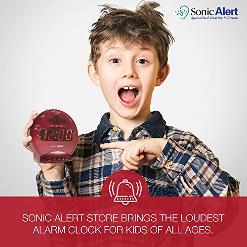 Sonic Alert Sonic Bomb Dual Alarm Clock With Bed Shaker, Red Vibrating Alarm Clock Heavy Sleepers, Battery Backup | Wake With A Shake #TOP6
