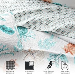 Full / Queen Coastal Quilt Bedding Set, Summer Coastal Quilt with Shams, Beach 3-Piece Reversible All Season Bedspread Quilt Set. Lightweight Nautical Quilted Coverlet. Key West Collection, Multi Full Queen Coastal Quilt Bedding Set Summer Coastal Quilt with Shams Beach 3 Piece Reversible All Season Bedspread Quilt Set Lightweight Nautical Quilted Coverlet Key West Collection Multi