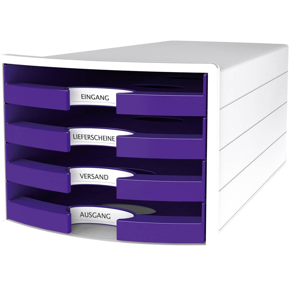 HAN 1013-57 Impuls Drawer Box DIN A4/C4 4 Open Drawers White/Trend Colour Purple