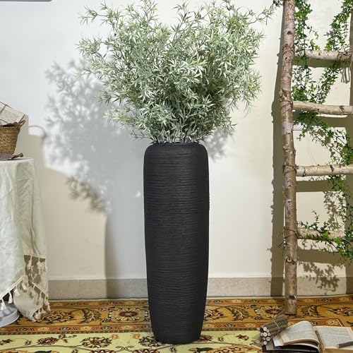 Large Rustic Ceramic Black Vase,23.6 Inch Tall Pottery Farmhouse Decor