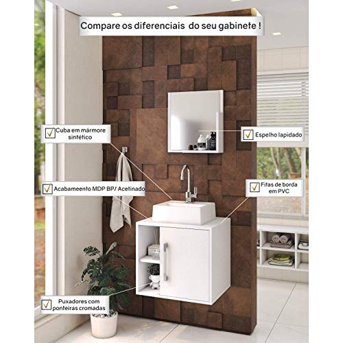 Conjunto para Banheiro Gabinete com Cuba Quadrada Q32 e Espelheira Soft 500W Compace