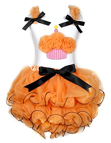 Conjunto tarta de cumpleaños de camiseta de algodón y falda de pétalos para niña