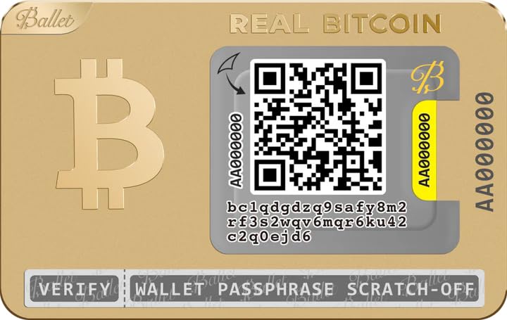 Ballet Gold Plated Crypto Wallet - The Easiest Crypto Cold Storage Card - Hardware Wallet with Secure Multicurrency and NFT Support (BTC Gold)