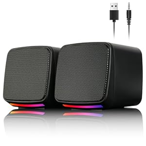 Vicloon PC Lautsprecher, kleine PC Boxen mit 3, 5mm Klinkenstecker, USB-Stromversorgung, 3W, Stereo Aktive Boxen, RGB-Lichte PC Speaker für Computer, Laptop, Notebook, Smartphone, Tablet, 1 Paire