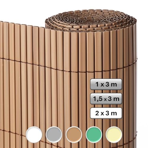 Cañizo PVC de Doble Cara Marrón 3x2 Metros | Resistente 1.200 gr/m2, Decorativo y Fácil Instalación | Alta Privacidad y Ocultación para Valla, Jardín, Balcón o Terraza