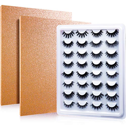 2 Pieces 16 Pairs Eyelash Storage Book Makeup Display Sample Container Glitter Lash Storage Case False Eyelash Display Box Eyelash Catalog Travel Glitter Paper for Women Girls (Rose Gold)