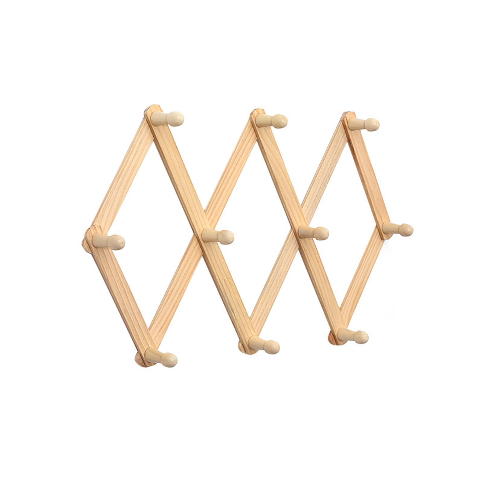 MICFENY Expandable Wooden Coat Rack Wall Mount Hanger with Pegs for Hats and Mugs Space Saving Baseball Caps Organiser