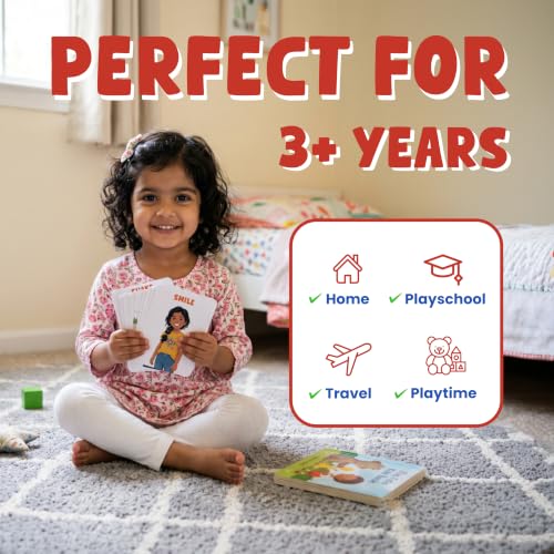 Image of Action Words Flash Cards for Kids | 3+ Years | 27 Double-Sided Cards with 54 Action Words | Verb Flash Cards for Preschool Learning & Vocabulary Building | BIS Approved