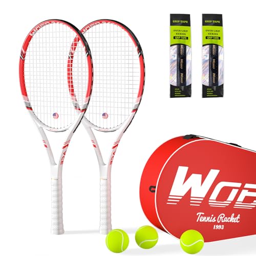 Image of Pro Tennis Racket for Adults, 2 Player 27 inch Speed Tennis Racquet Acceptable for Beginner and Professional with 3 Tennis Balls, 2 Vibration Dampes, 2 Overgrips, Tennis Bag