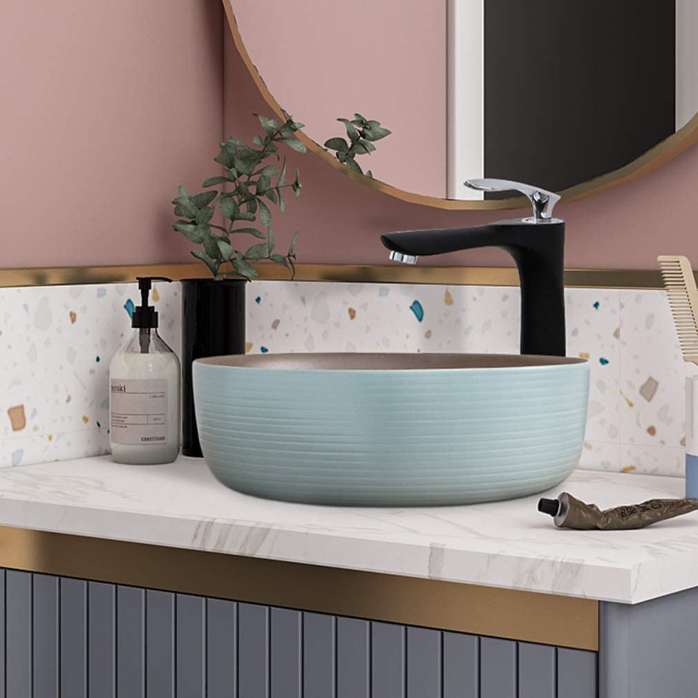 Ceramiczna Umywalka Łazienkowa, Umywalka Nablatowa, Okrągła, Porcelanowa, Ceramiczna, Artystyczna Umywalka Łazienkowa Z Odpływem Ze Stali Nierdzewnej, 25,7 X 5,9 Cala, Ni