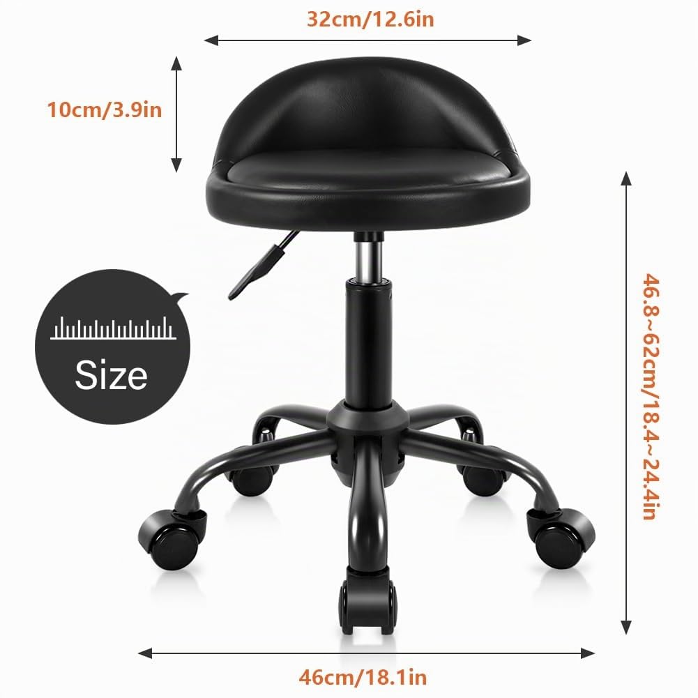 KKTONER Rollhocker Arbeitshocker höhenverstellbarer 47-62cm Schwarz