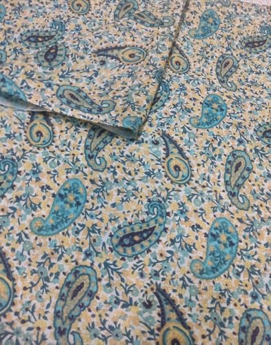 Image of Cotton Print(Unstitched Fabric for Girl /Women,Width-44 inch,Length-5 Meter,for Making Full All Over Suit,Kurti,Gown,Palazo,Dress Material,Tunics,Top,Maxi,Nighty.Free Size, Ferozi Color
