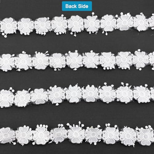 BETITETO 3Yards Flower Lace Trim Vintage Ribbon Rose Beaded Pearl Floral Embroidered Applique for Sewing Bridal Dress Clothes Party Wedding Decoration Crafts DIY - Thumbnail 4