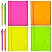 miikoul 8 Pack A5 Neon Spiral Lined Notebooks with 4 Pens 8.3" X 5.5" 80 Sheets/160 Pages Wide Ruled Notebook Spiral Journals Bulk Softcover Notepad Color Coded for Students Taking Class Notes